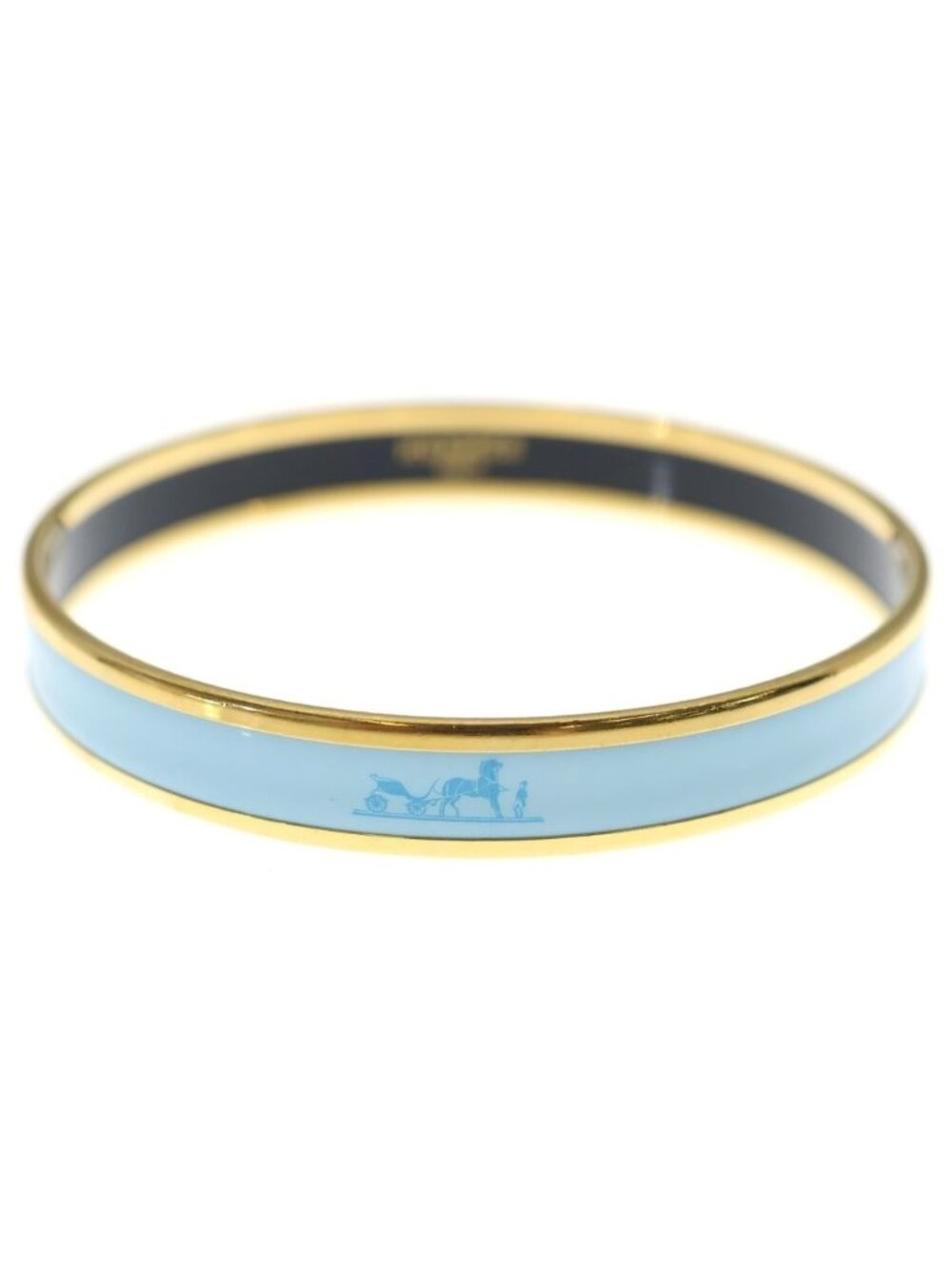 Hermes Enamel PM Caleche Bangle Gold Light Blue Bracelet